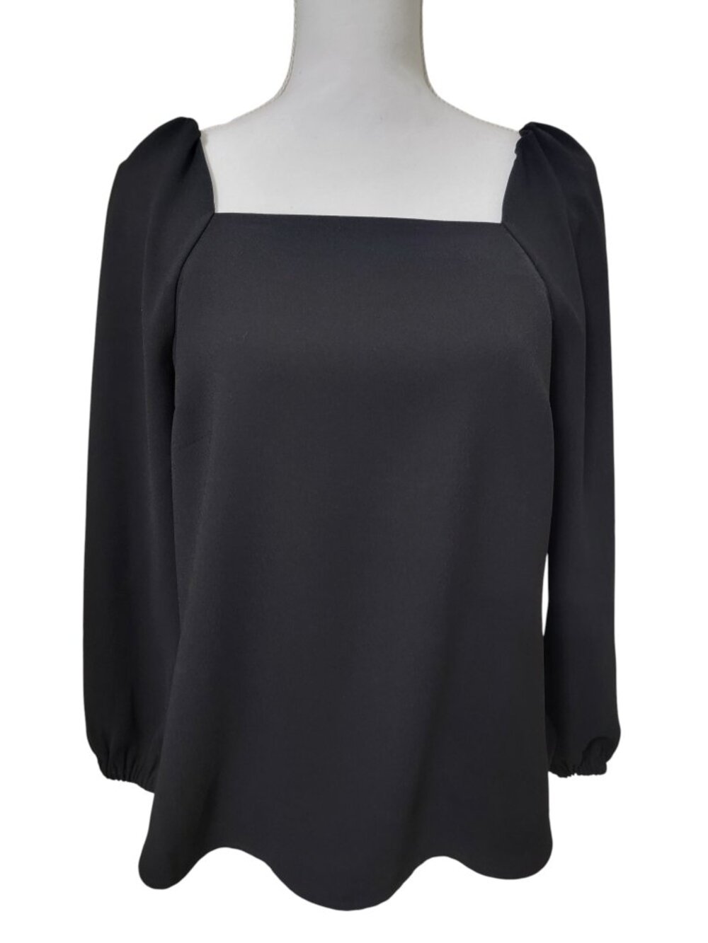 J. Crew Size 4 Black Square Neck Long Sleeve Top, 365 Crepe.